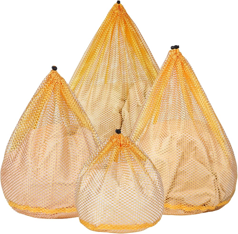 OKAKA 4-Piece Mesh Laundry Bag Set (Yellow)